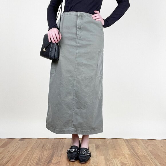 Vintage Dresses & Skirts - Vintage 90s Y2K Cargo Midi Maxi Skirt Column Straight Utility Grunge Punk Army